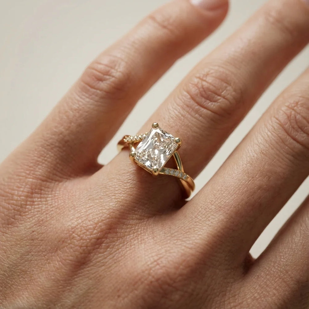 Veronica Twist Side Stone Oval Diamond Engagement Ring