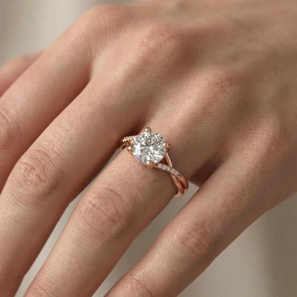 Veronica Twist Side Stone Oval Diamond Engagement Ring