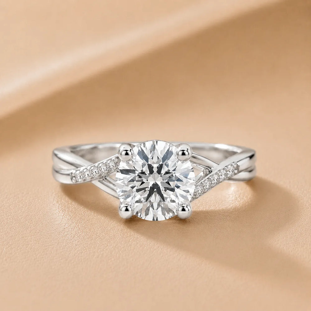 Veronica Twist Side Stone Oval Diamond Engagement Ring