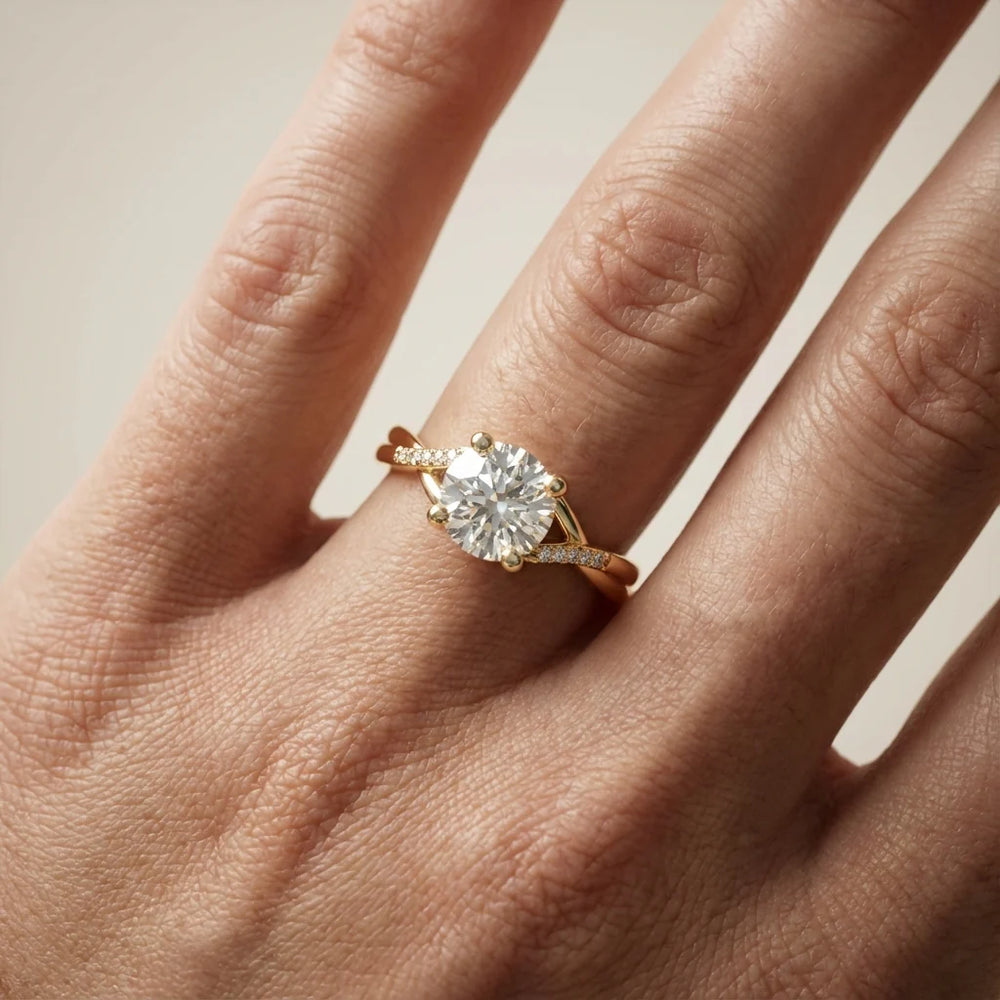 Veronica Twist Side Stone Oval Diamond Engagement Ring