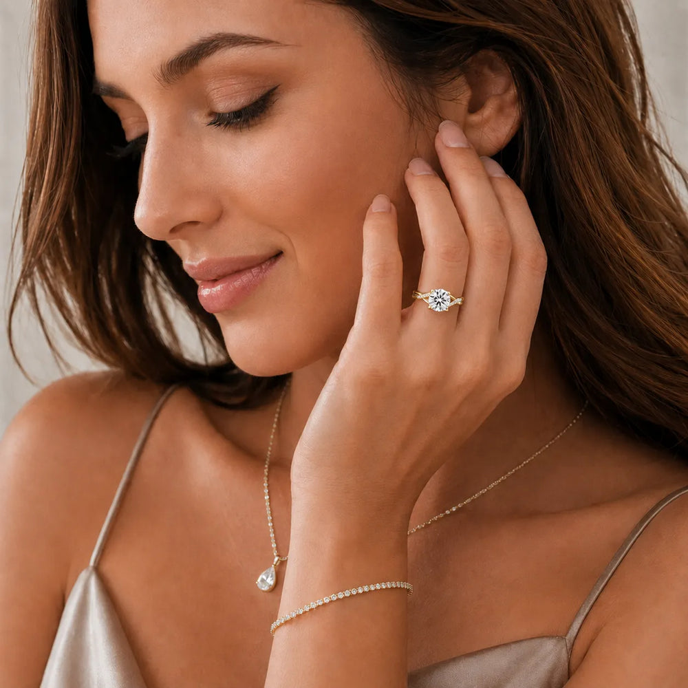 Veronica Twist Side Stone Oval Diamond Engagement Ring