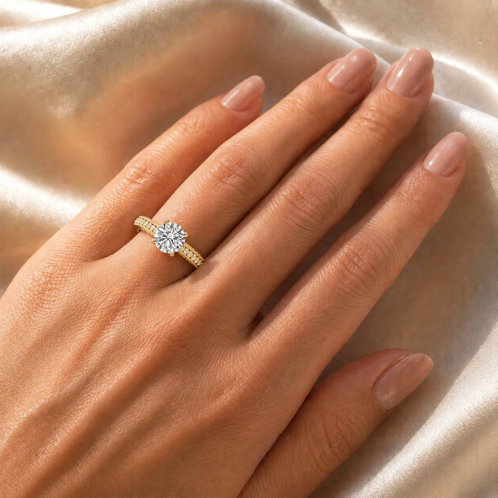 Vintage-Inspired Solitaire Ring with Accent Stones