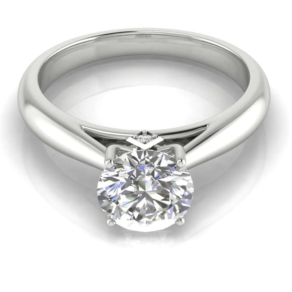 Elegant Solitaire Ring with Tapered – Round (925 Sterling Silver)