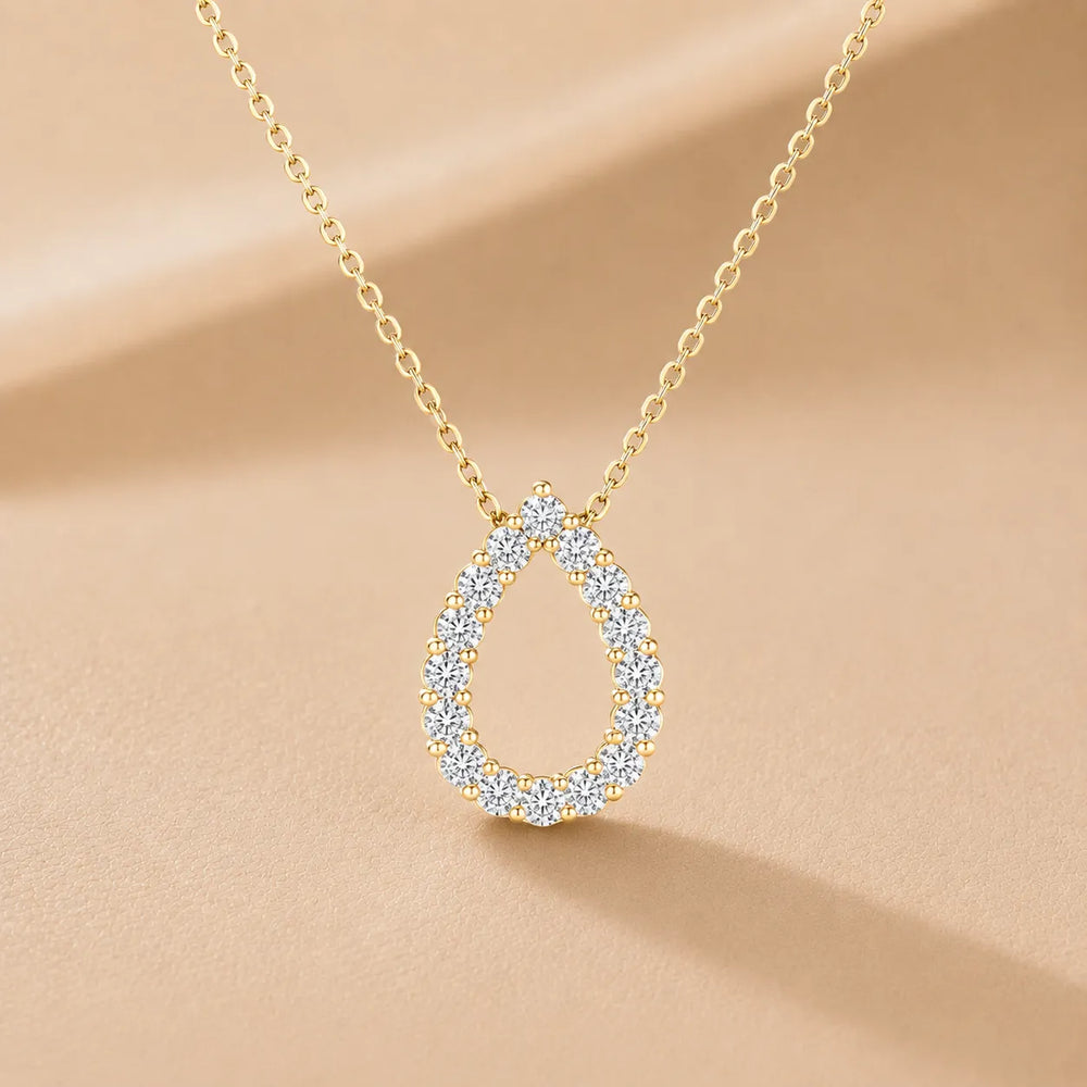 Teardrop Diamond Halo Pendant Necklace