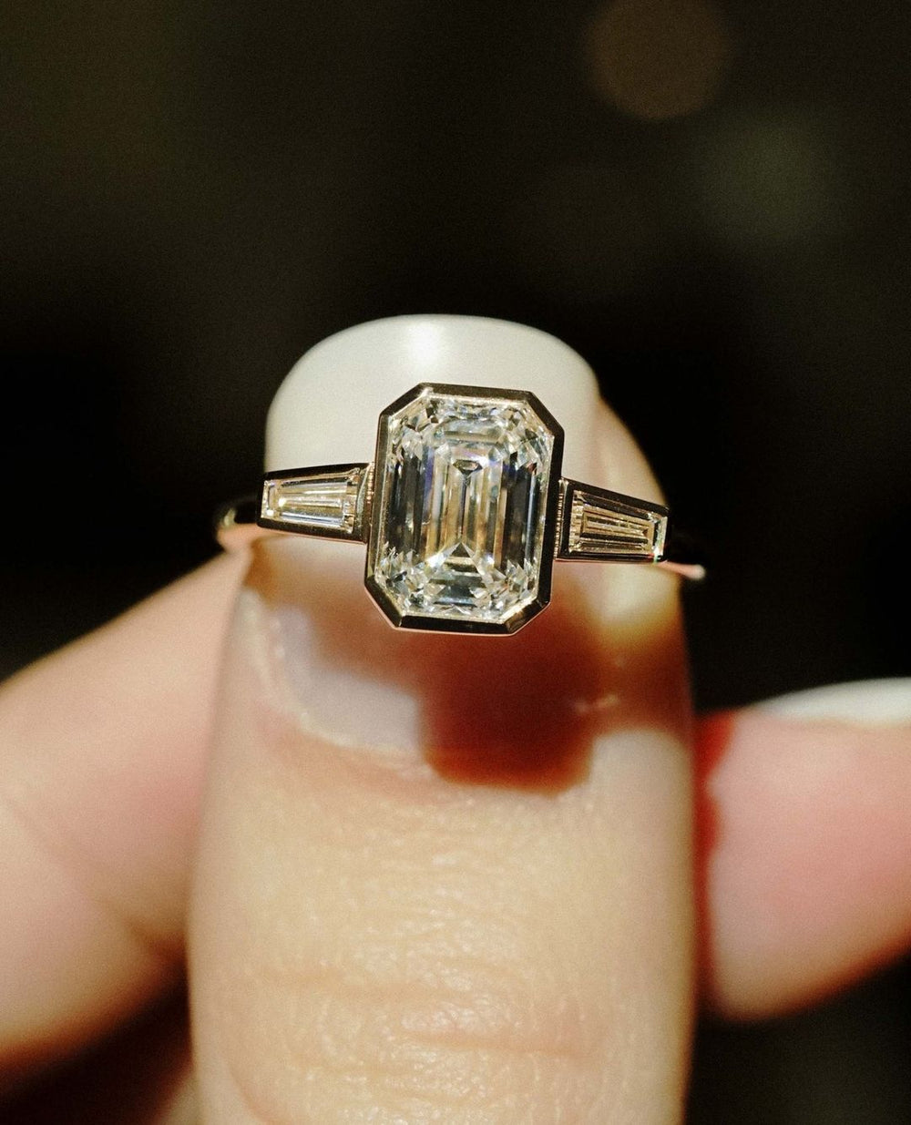 Bezel Set Emerald Cut Labgrown Engagement Ring
