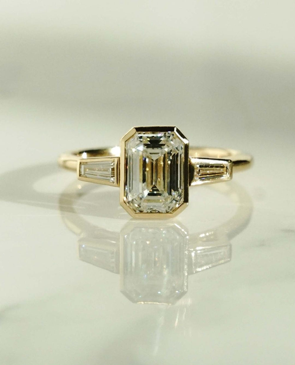 Bezel Set Emerald Cut Labgrown Engagement Ring