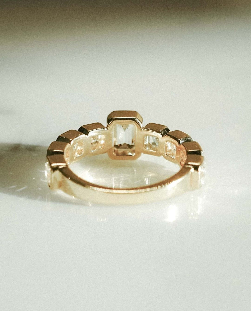 Bezel Set Emerald & Asscher Cut Labgrown Engagement Ring