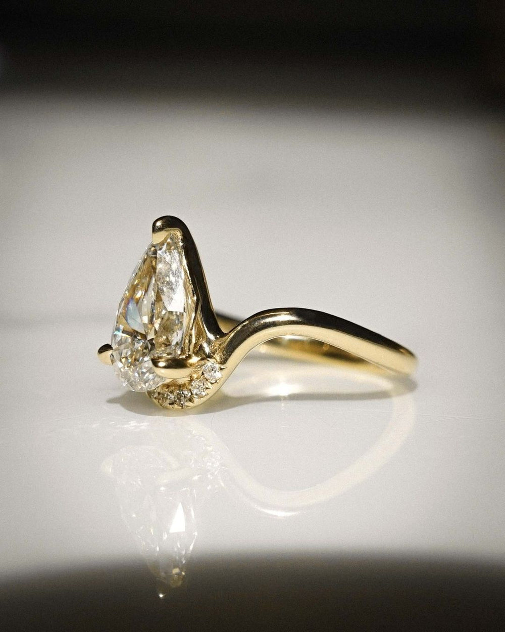 Elongated Pear Cut Labgrown Engagement Ring