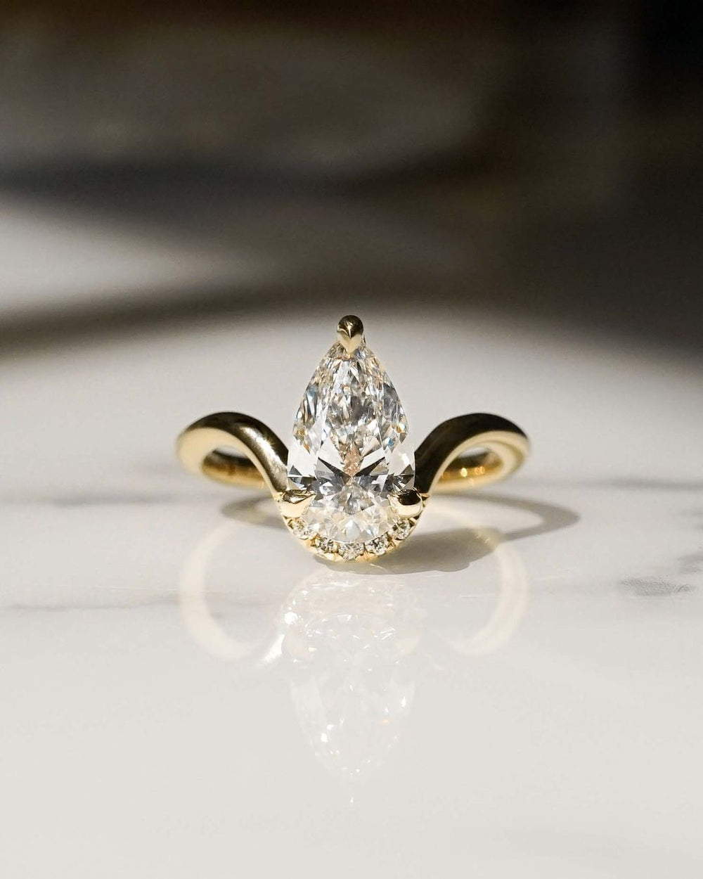 Elongated Pear Cut Labgrown Engagement Ring