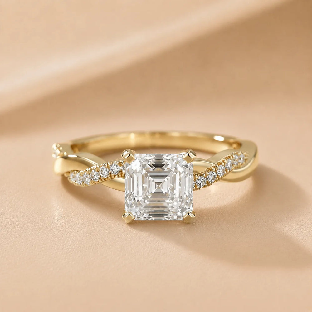 Twisted Side Stone Round Diamond Engagement Ring