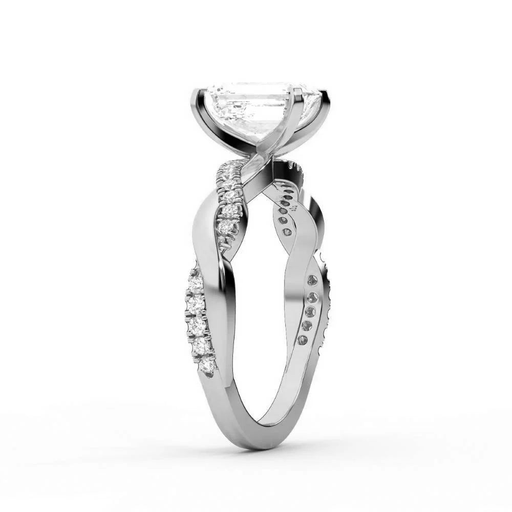 Twisted Side Stone Round Diamond Engagement Ring