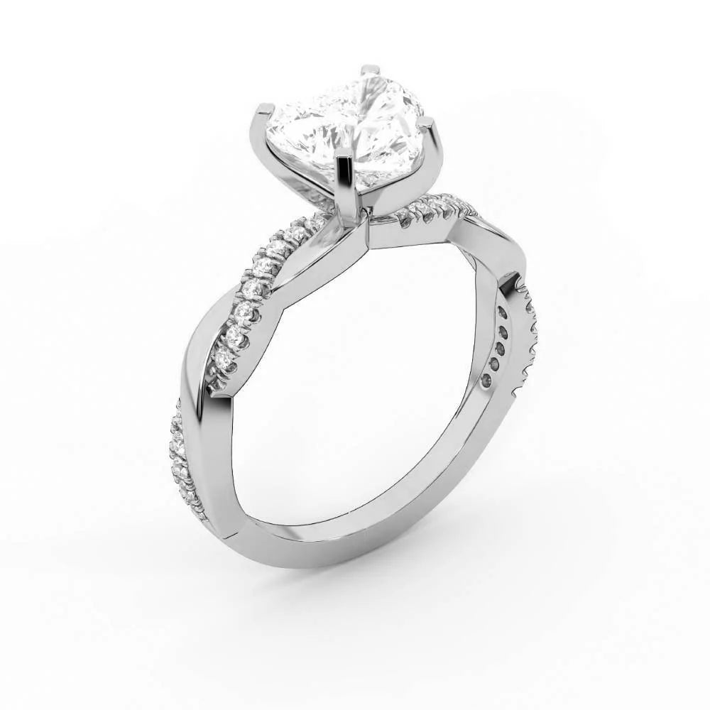 Twisted Side Stone Round Diamond Engagement Ring