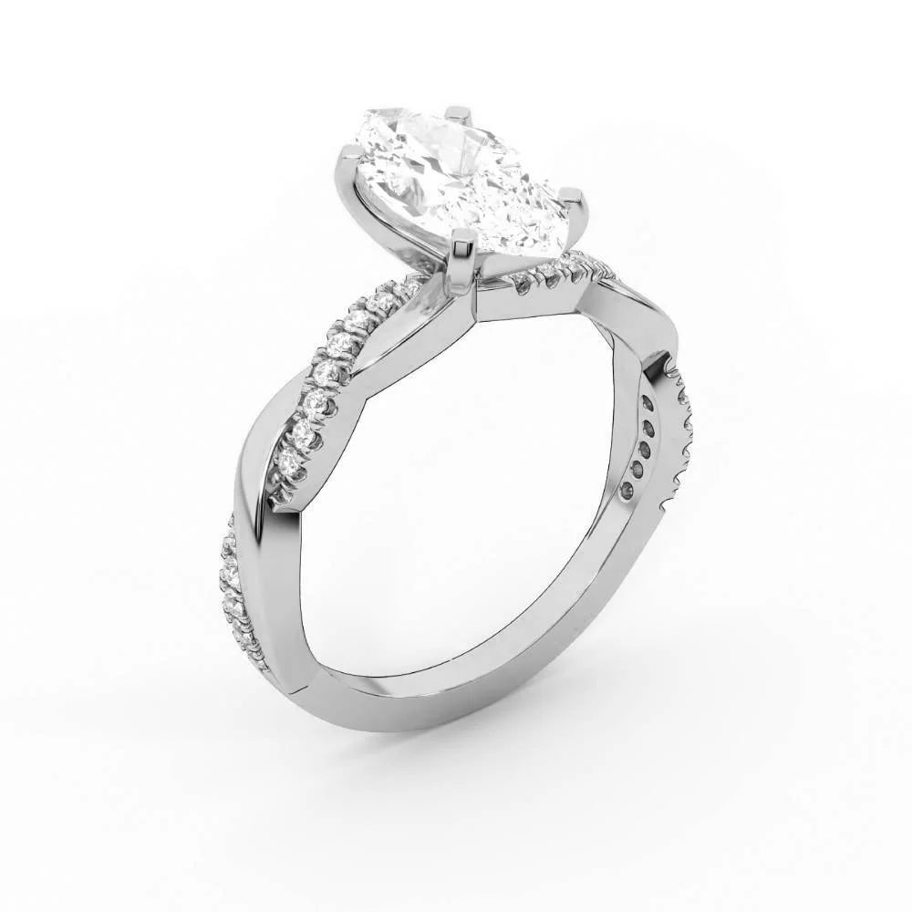 Twisted Side Stone Round Diamond Engagement Ring
