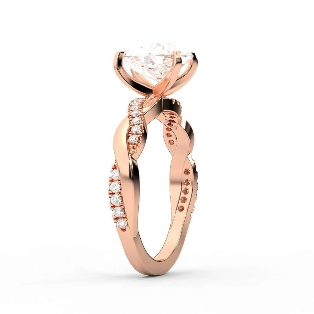 Twisted Side Stone Round Diamond Engagement Ring