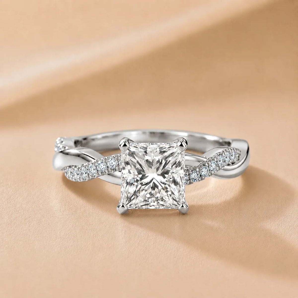 Twisted Side Stone Diamond Engagement Ring – Princess (950 Platinum)