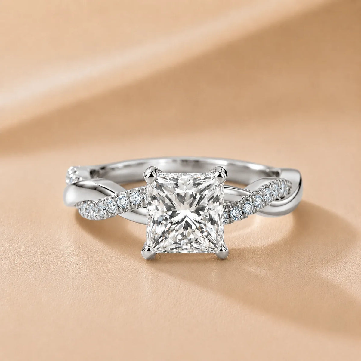 Twisted Side Stone Round Diamond Engagement Ring