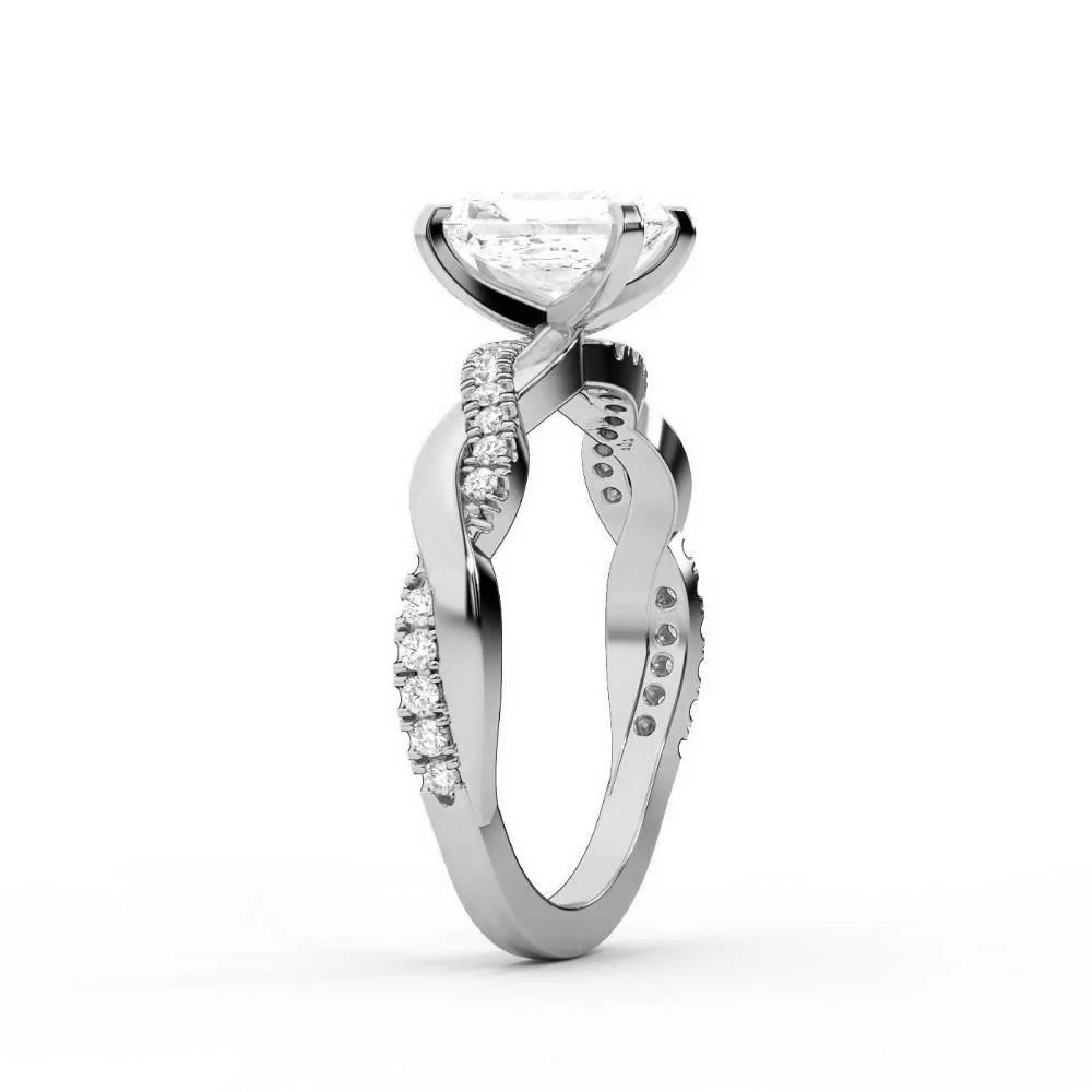 Twisted Side Stone Round Diamond Engagement Ring