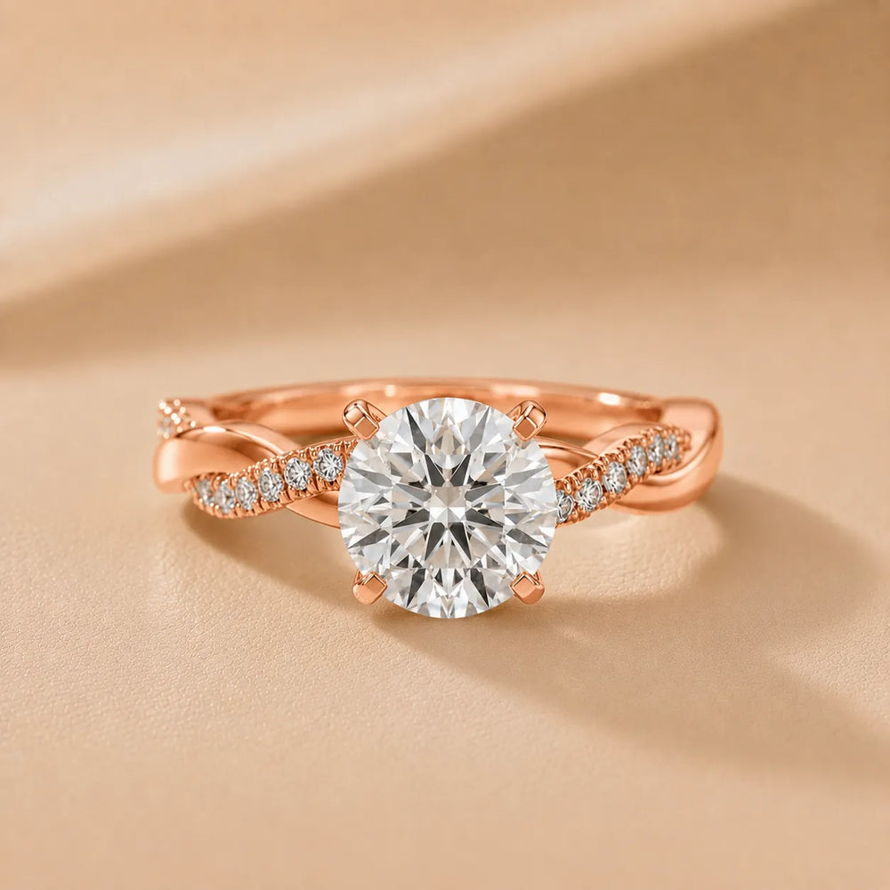 Twisted Side Stone Round Diamond Engagement Ring