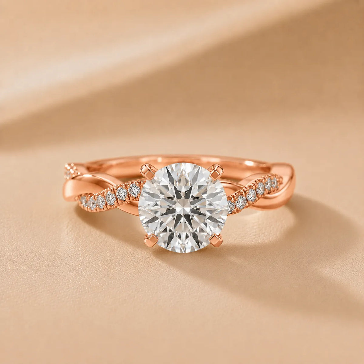 Twisted Side Stone Round Diamond Engagement Ring