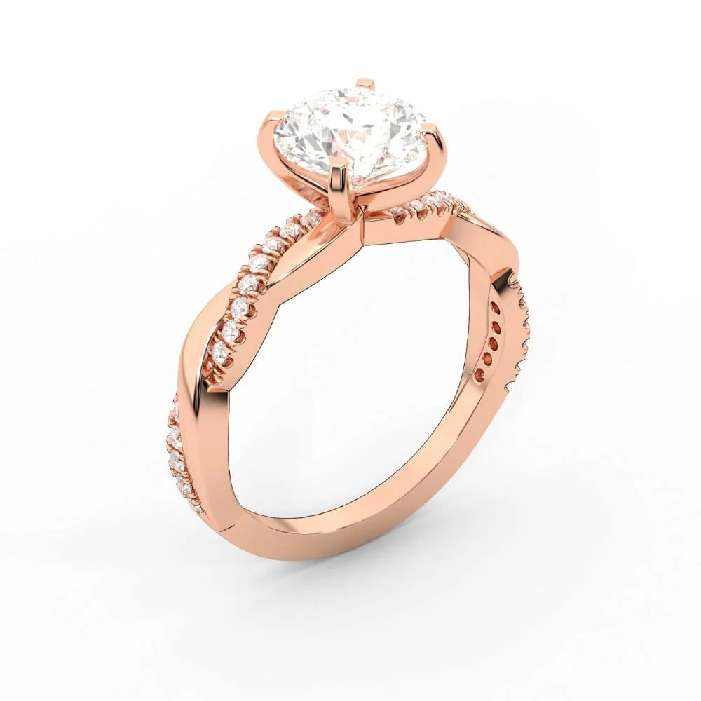Twisted Side Stone Round Diamond Engagement Ring