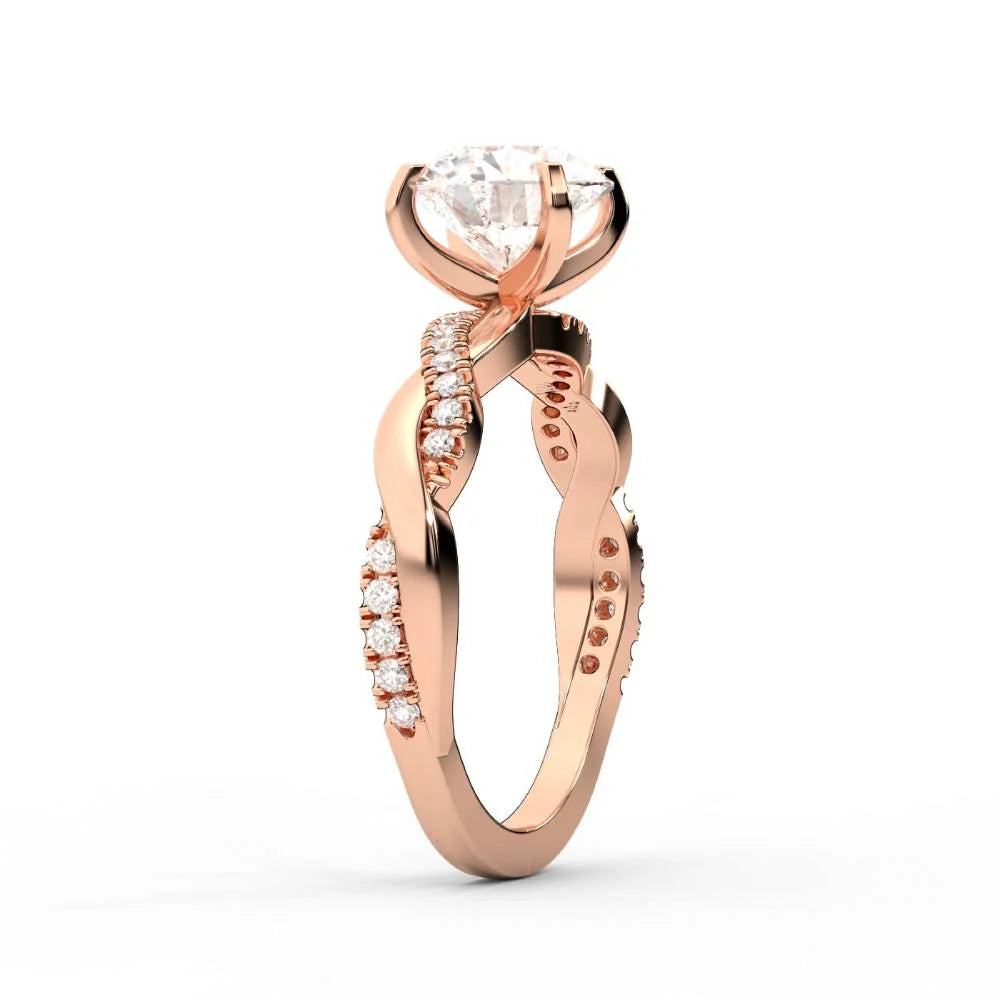 Twisted Side Stone Round Diamond Engagement Ring