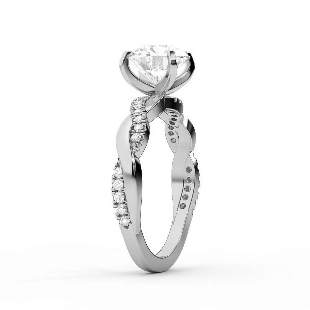 Twisted Side Stone Round Diamond Engagement Ring