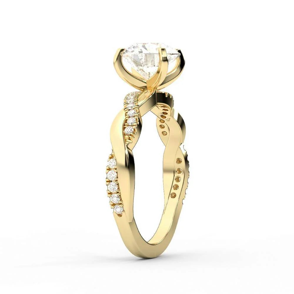 Twisted Side Stone Round Diamond Engagement Ring
