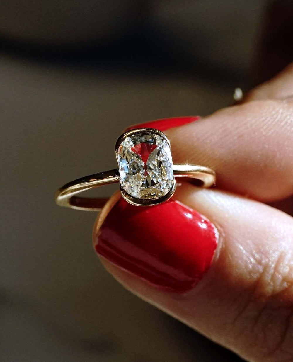 Old mine Cushion Cut Labgrown Engagement Ring
