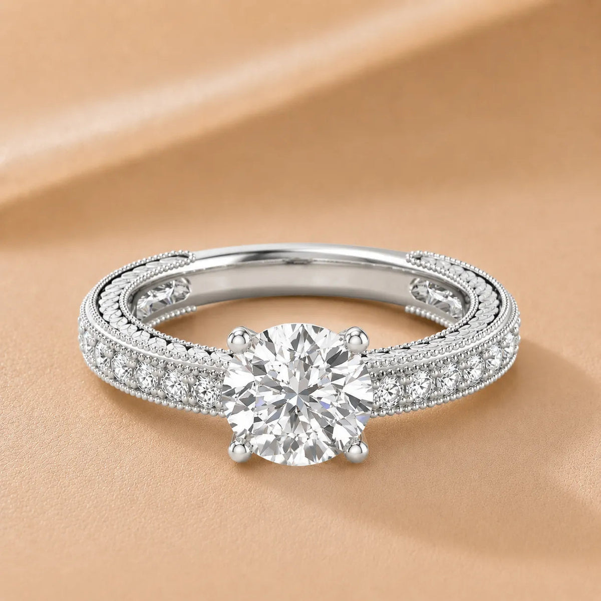 Vintage Milgrain Accent Solitaire Ring – Round (925 Sterling Silver)