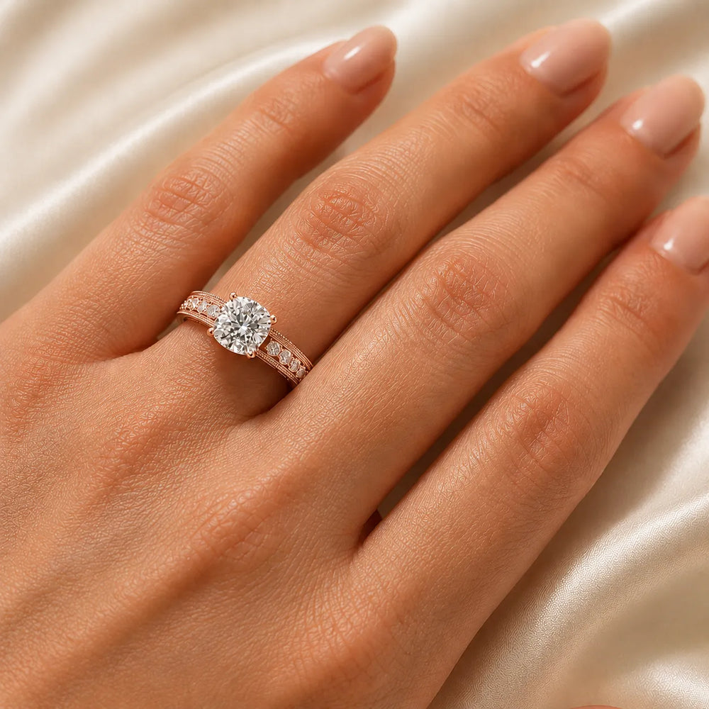 Vintage Milgrain Accent Solitaire Ring