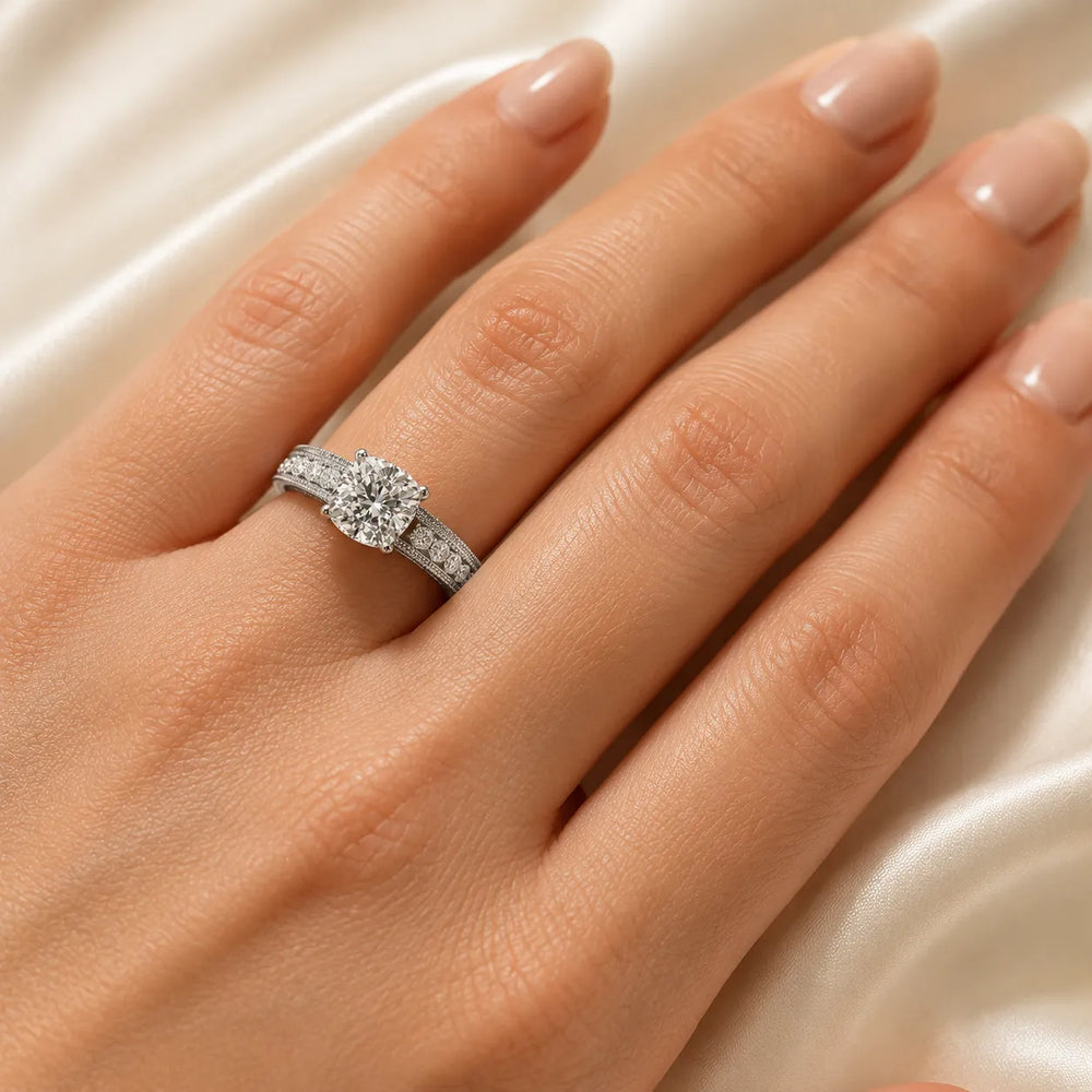 Vintage Milgrain Accent Solitaire Ring