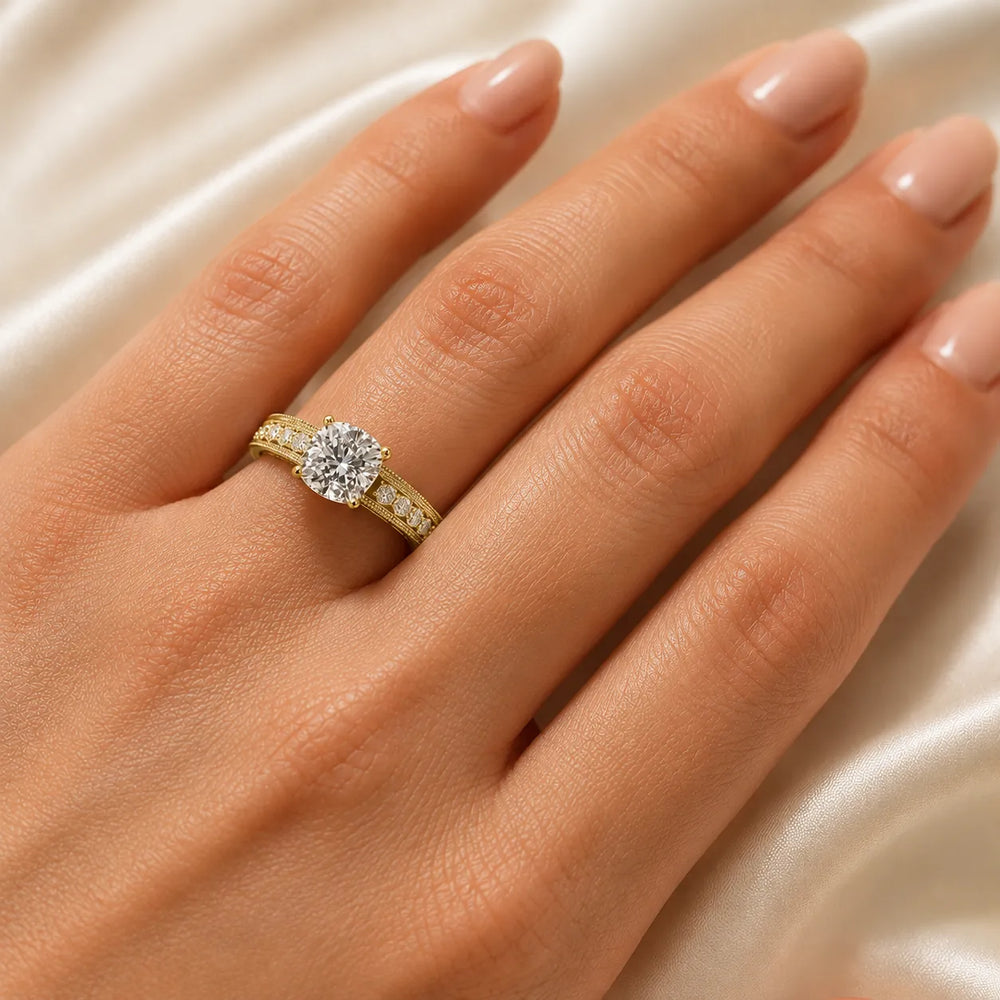 Vintage Milgrain Accent Solitaire Ring