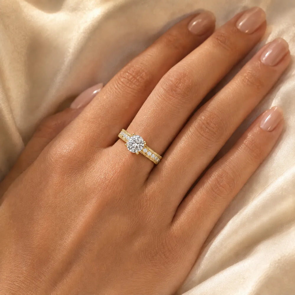Vintage Milgrain Accent Solitaire Ring