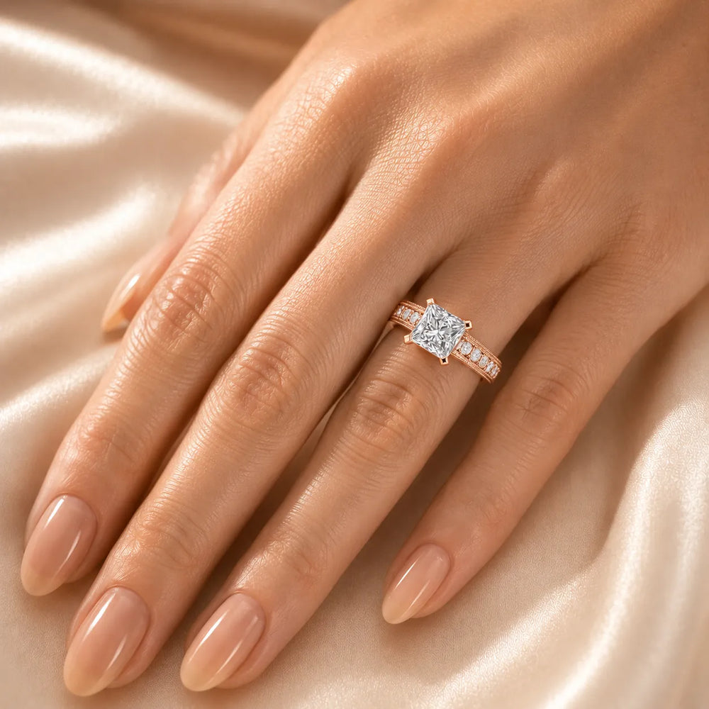Vintage Milgrain Accent Solitaire Ring
