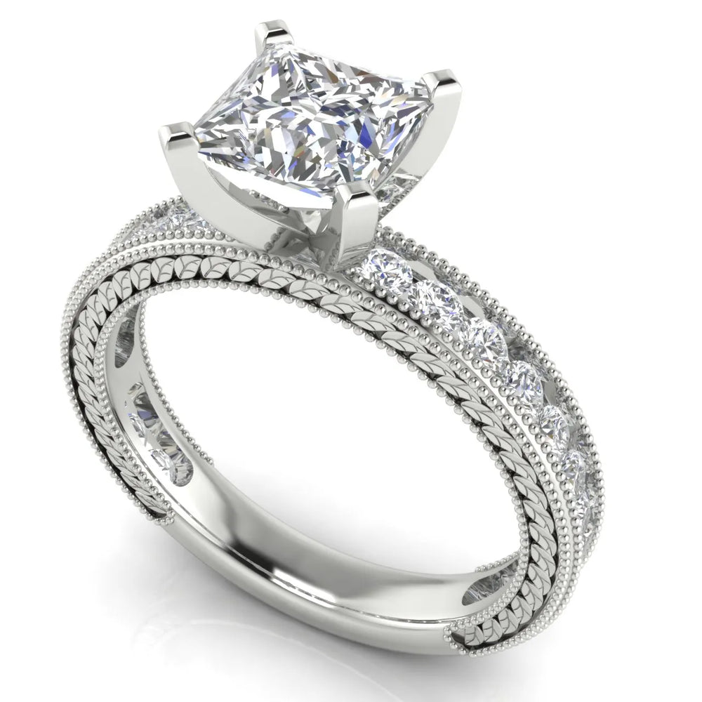 Vintage Milgrain Accent Solitaire Ring