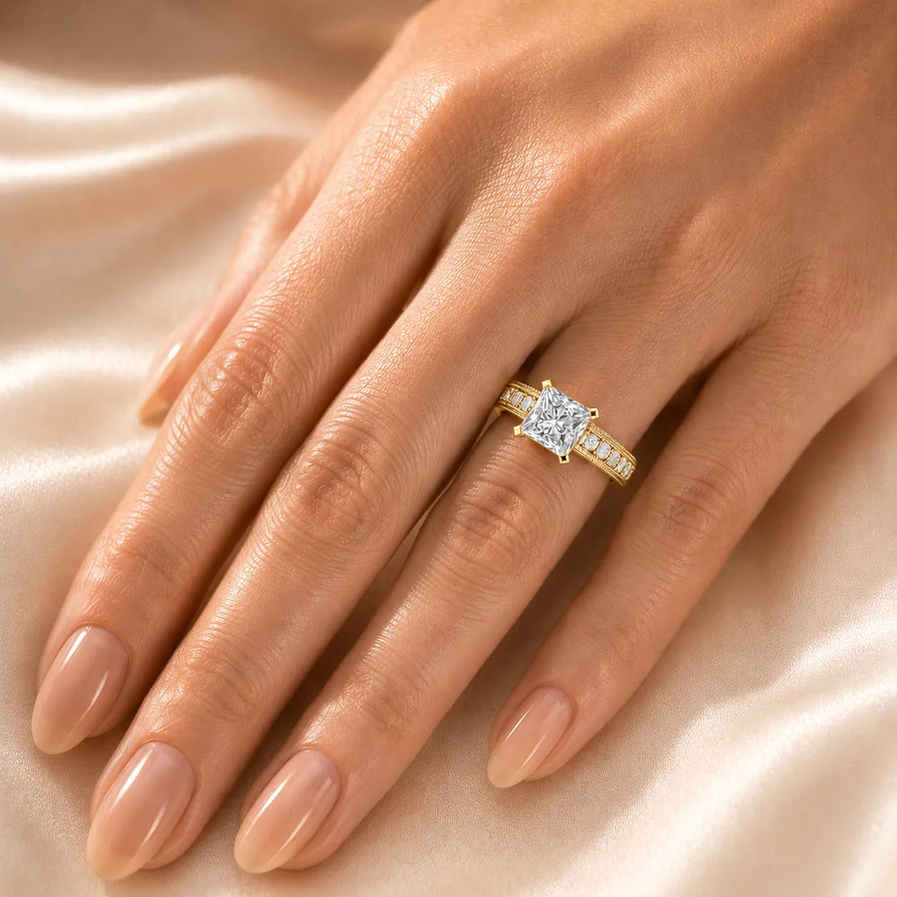 Vintage Milgrain Accent Solitaire Ring