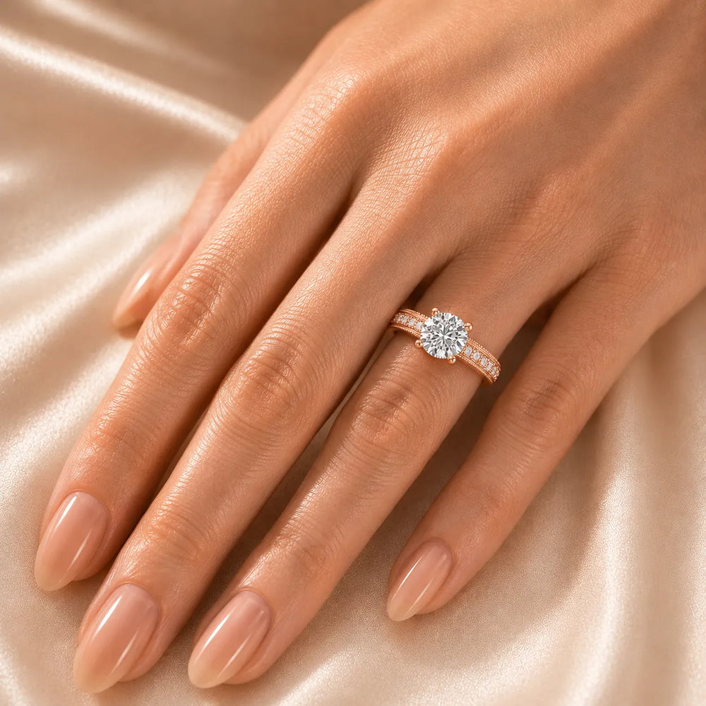 Vintage Milgrain Accent Solitaire Ring