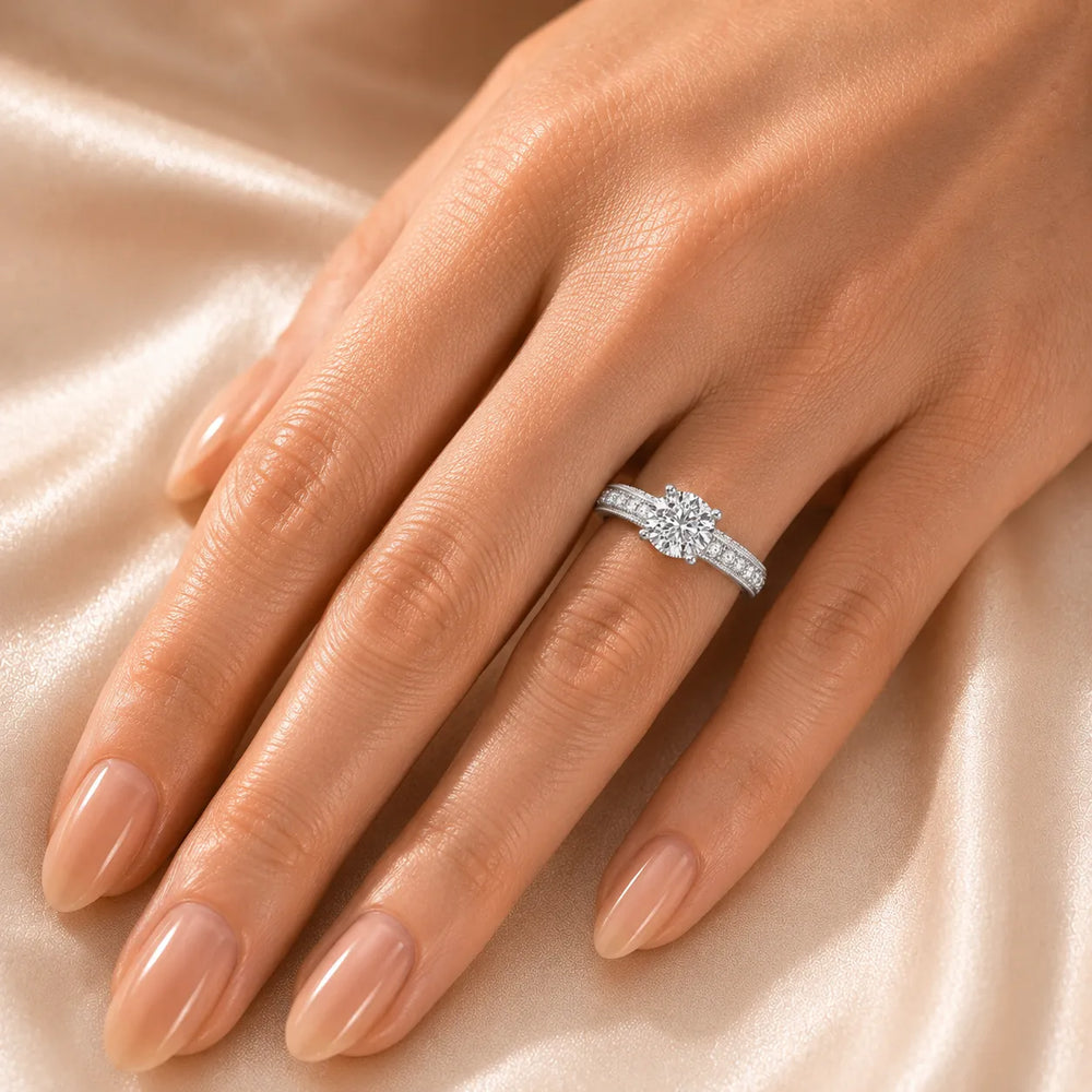 Vintage Milgrain Accent Solitaire Ring