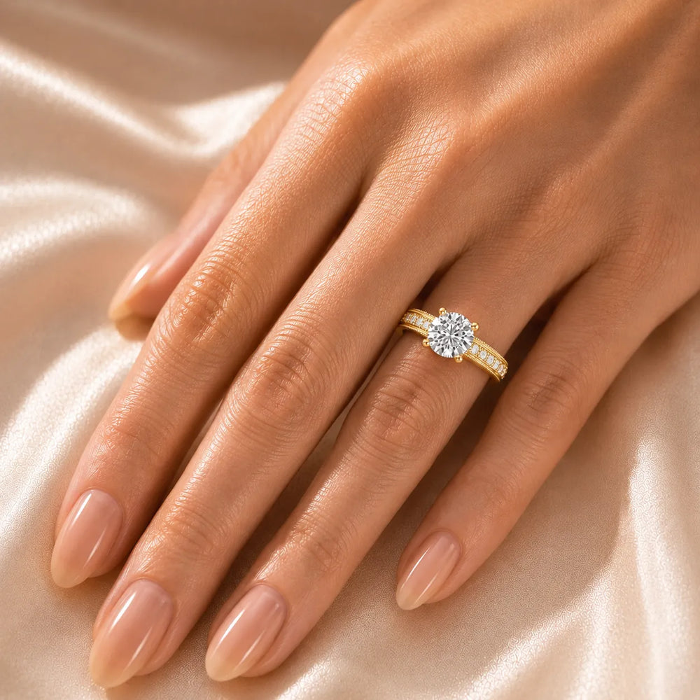 Vintage Milgrain Accent Solitaire Ring