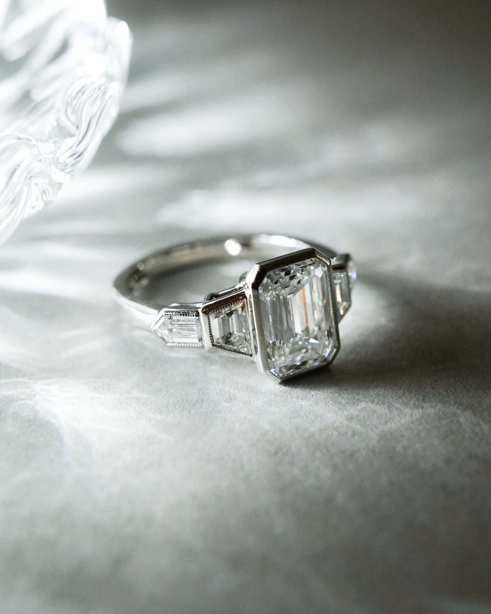 Bezel Set Emerald Cut Labgrown Engagement Ring,