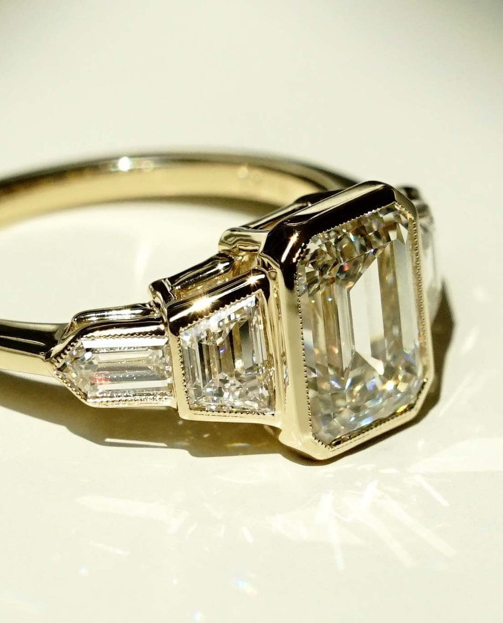 Bezel Set Emerald Cut Labgrown Engagement Ring,