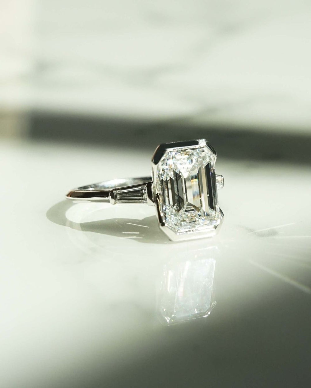 Bezel Set Emerald Cut Labgrown Engagement Ring
