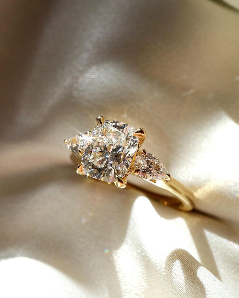 Three Stone Cushion Cut Labgrown Engagement Ring