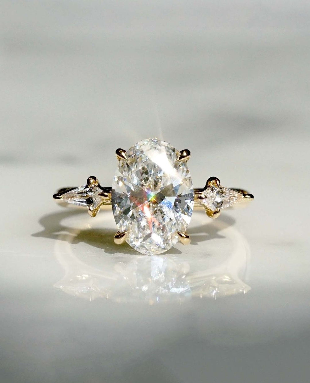 Three Stone Oval Cut Labgrown Engagement Ring
