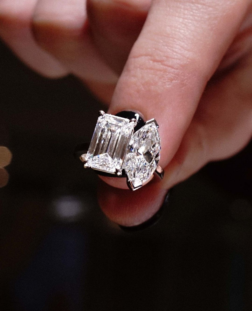 Toi Et Moi Marquise & Emerald Cut Labgrown Engagement Ring,