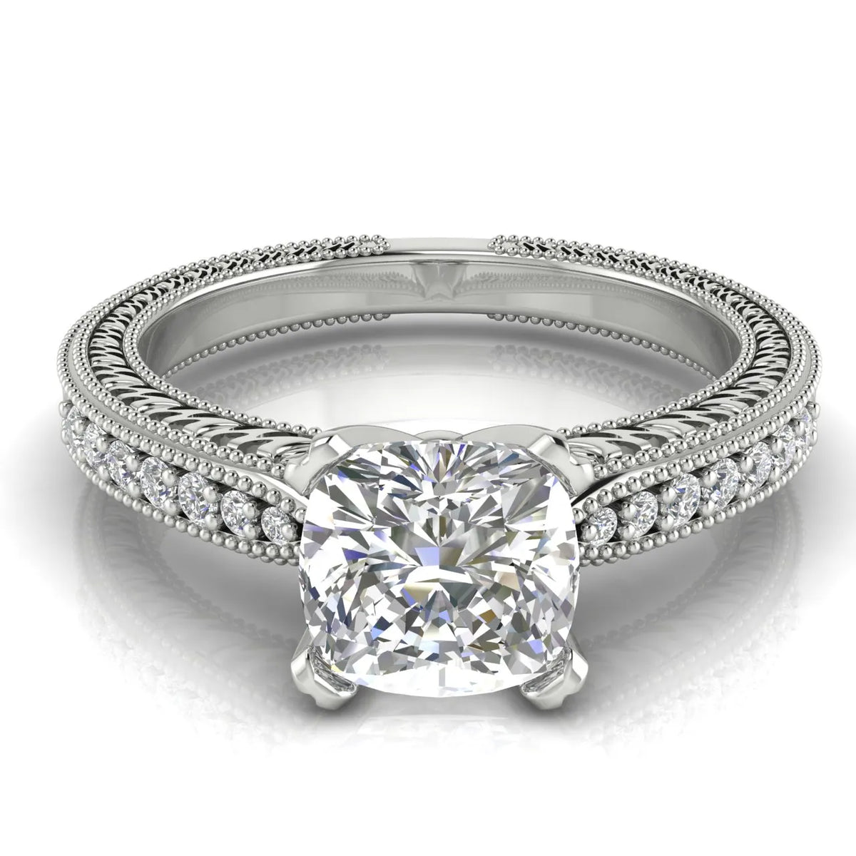 Vintage-Inspired Solitaire Ring with Accent Stones