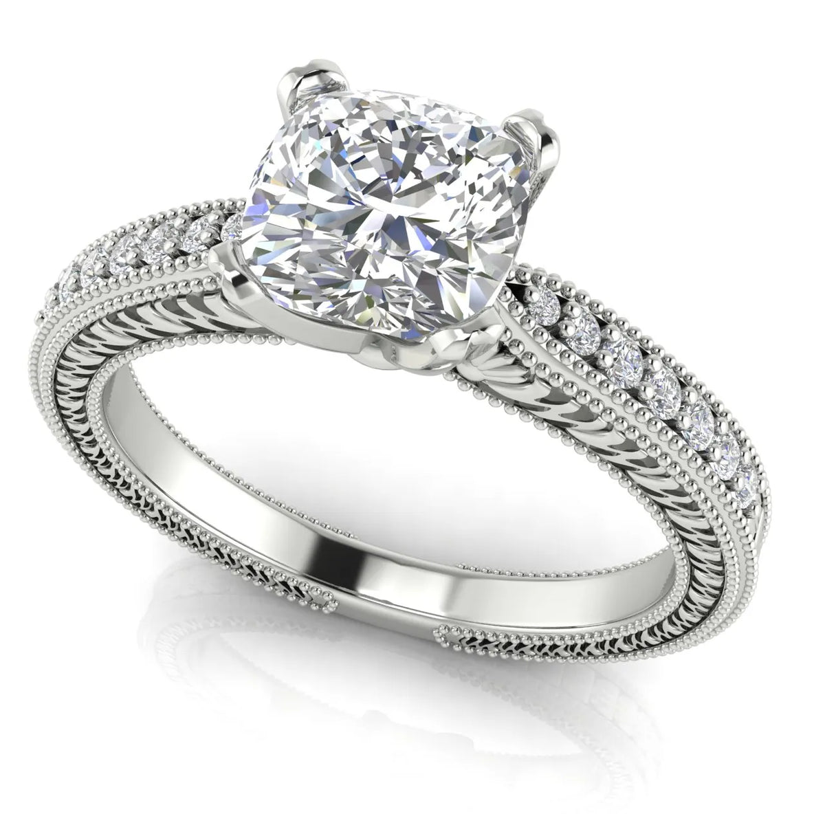 Vintage-Inspired Solitaire Ring with Accent Stones