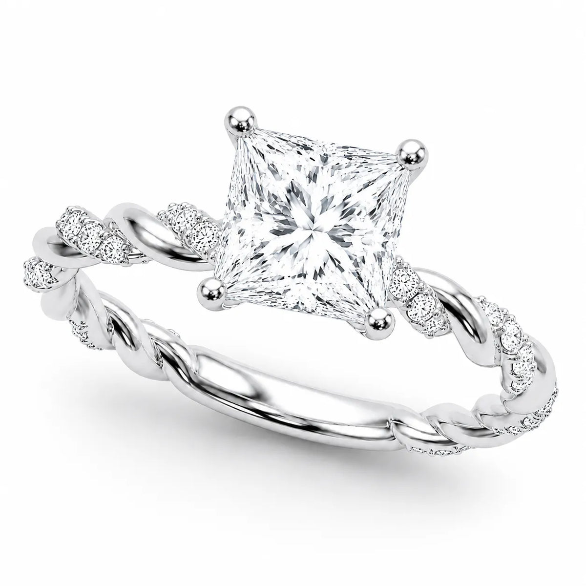 Cushion Cut Twisted Band Engagement Ring