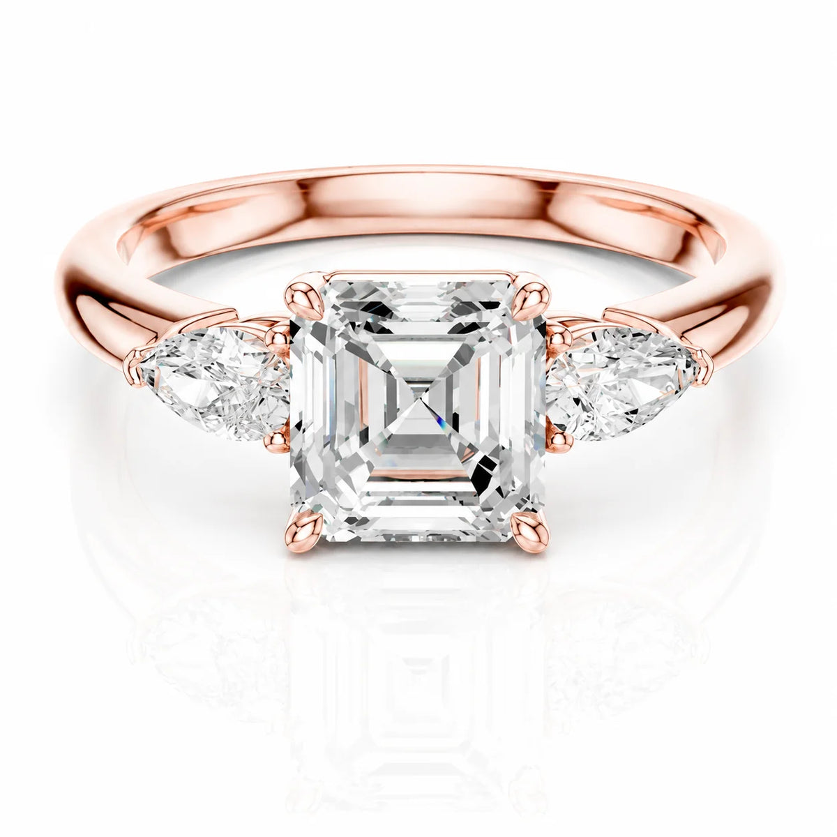 Designer Asscher Diamond Ring with Pear Side Stones