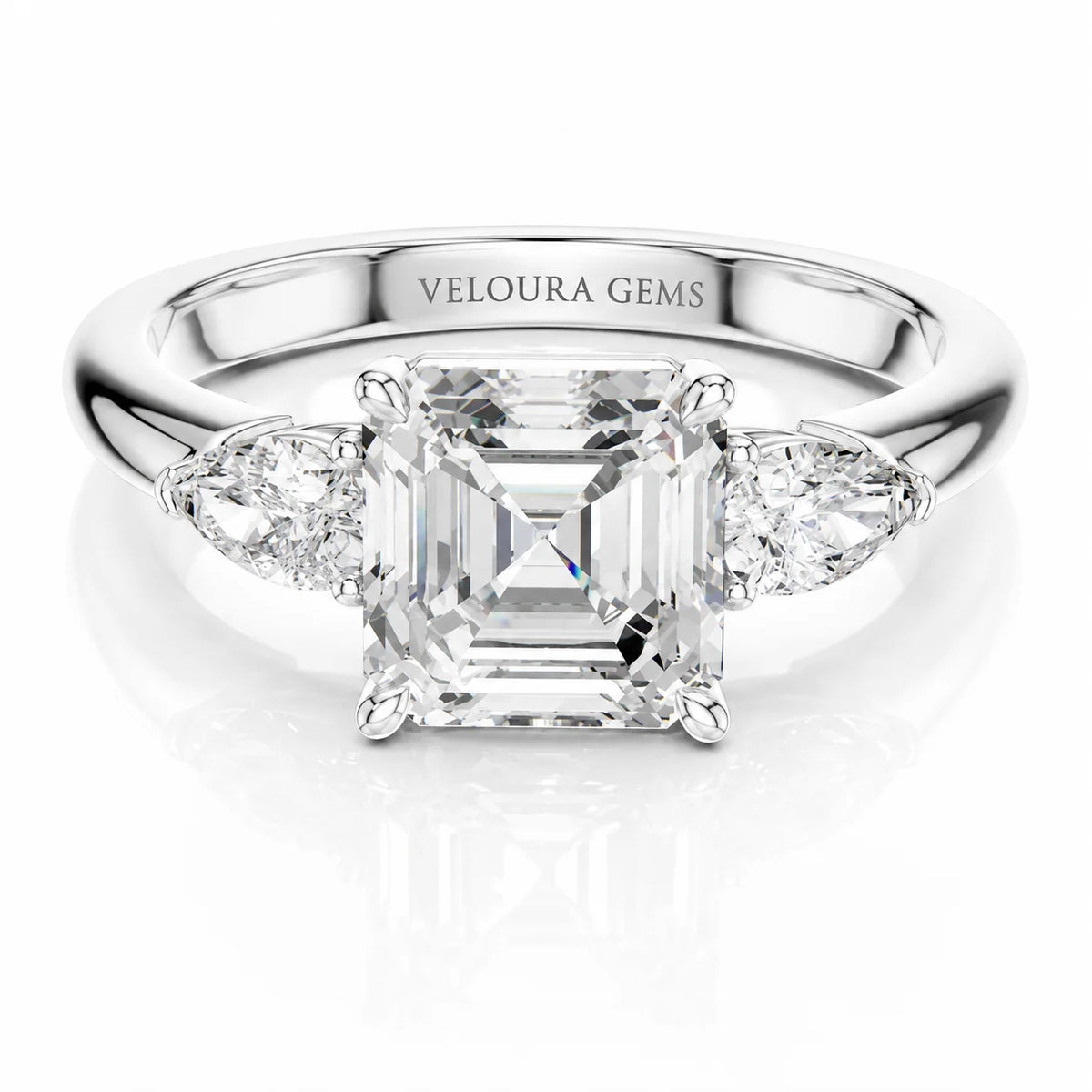 Designer Asscher Diamond Ring with Pear Side Stones